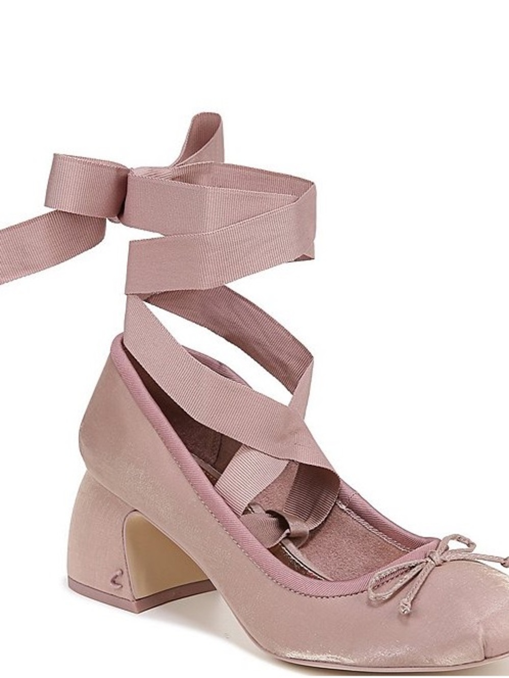 Sam Edelman Della Pink Satin Ankle Tie Block Heel Ballet Pumps size 7 - Picture 3 of 6